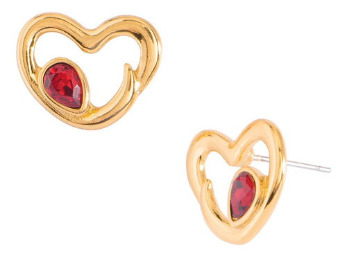 Aretes Corazon Baño De Oro Cristal Rojo Regalo Amoroso Mujer