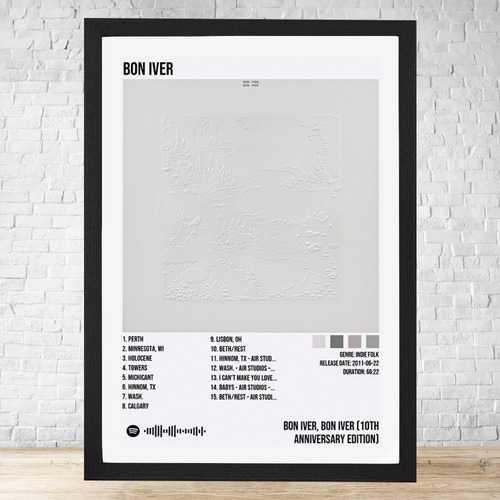 Cuadro Bon Iver 30x40 Vidrio Marco Madera Desmontable C319 Negro Moderno