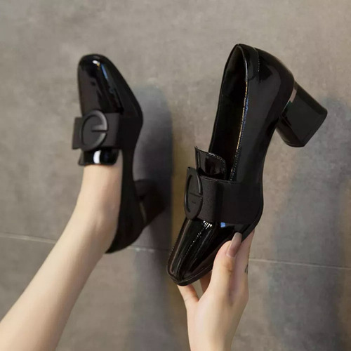 Zapatos Gruesos De Tacón Bajo Con Punta Cerrada Para Mujer,