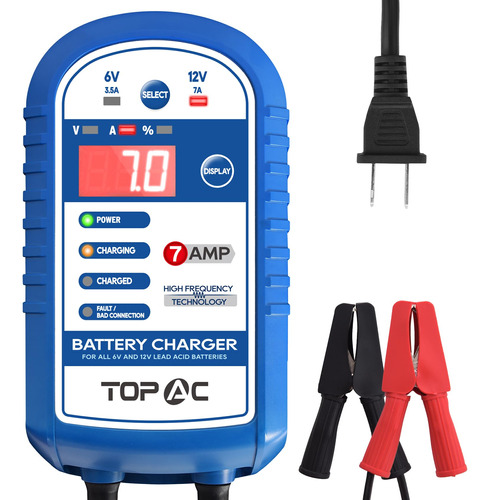 Topac Cargador De Bateria De Coche De 12 V/7 Amperios, 6 V/3