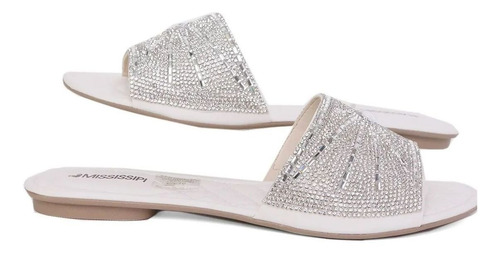 Imagem 2 de 4 de Chinelo Slide Feminino Pedras Brilho Mississipi Q2901 Branco