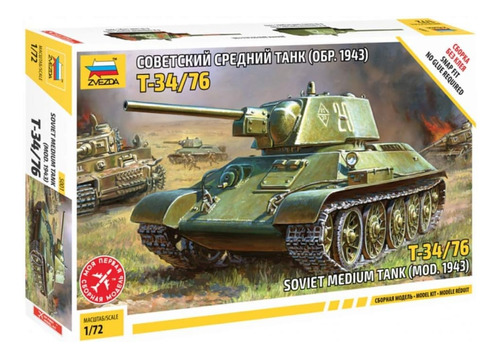 Zvezda 5001 Tanque Ruso Soviet T34 Maqueta 1/72 Para Armar