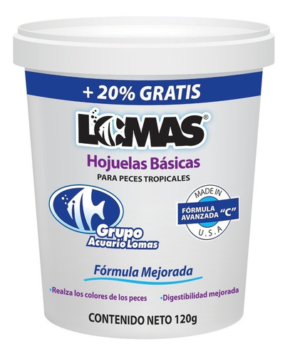 Imagen 1 de 4 de Alimento Comida Para Peces Hojuelas Basicas Lomas 100 Grs.