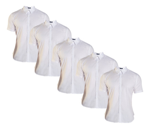 Paquete 5 Camisas Manga Corta Casual Blancas Cuello Camisero