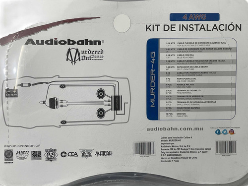 Imagen 2 de 2 de Kit De Intalacion Audiobahn Murder Calibre 4 Murder-4g