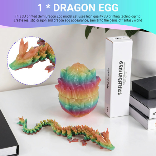 Dragón Articulado Con Gemas Impresas En 3d, Dragón Giratorio