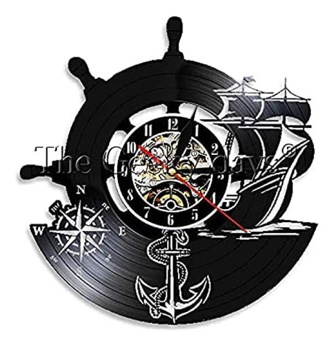 Tkshtz Ship Navy Brujula Led Reloj Pared Vinilo Para Luz 12 