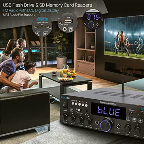 Pyle Amplificador Estéreo Inalámbrico Bluetooth Para El