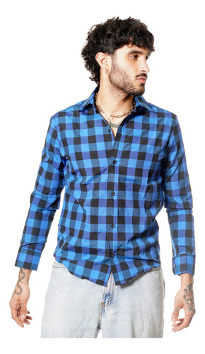 Camisa Hombre Entallada Cuadros Escosesa Slim Fit