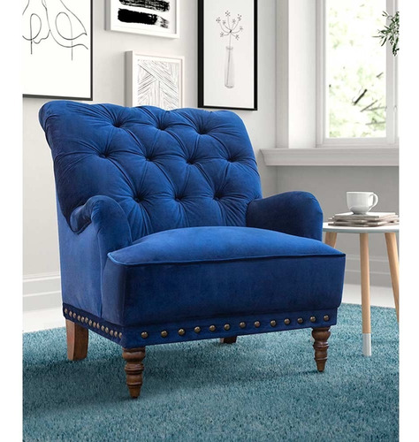 Imagen 2 de 5 de Sillón Kiel Azul Terciopelo