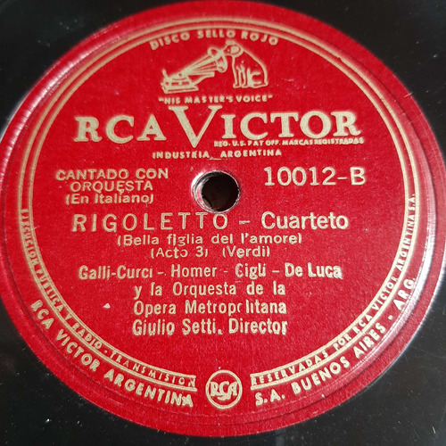 Pasta Galli Curci Homer Gigli De Luca Rca Victor Tc55