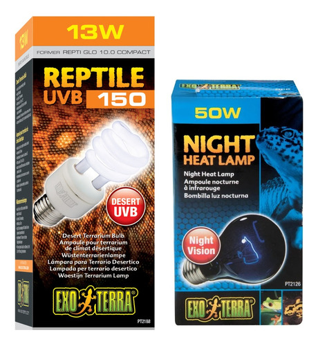 Kit 1 Foco Exoterra Reptile Uvb 13w 10.0 Y 1 Foco Noche 50w 