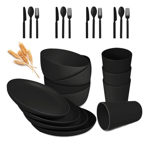 Set De Vajilla Afcevnlb, Ecologico, Para 4 Personas, Negro