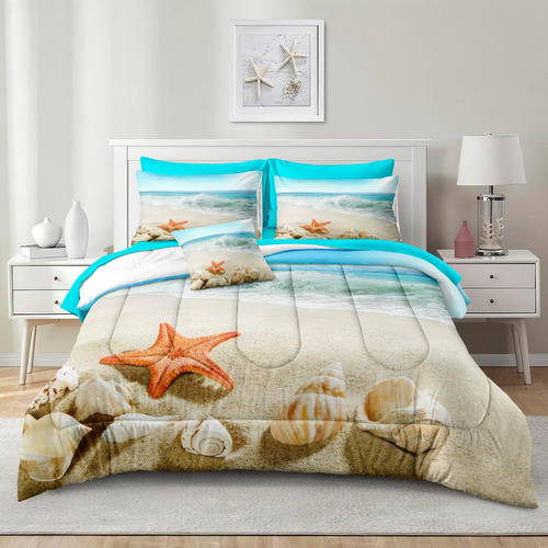 Bedbay Ocean Comforter Ser Con Sábana Con Temática De Playa,