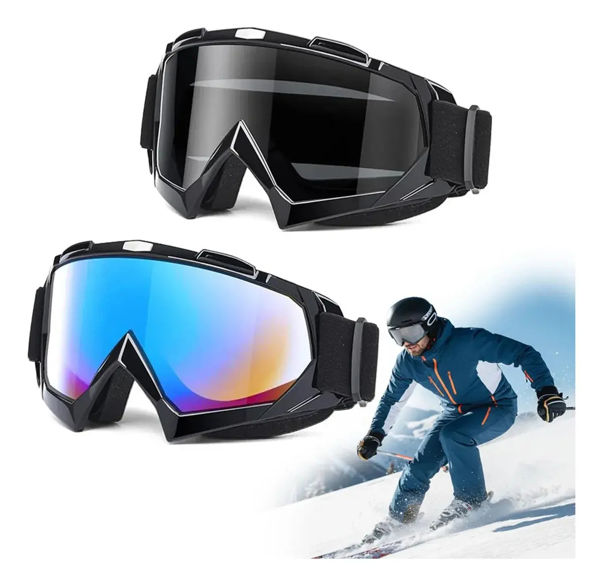 Sagubforl 2pz Goggles Motocross Lentes De Esquí Tacticos Antiniebla,protección Uv400, Ajustables, Para Ciclismo, Béisbol, Pesca, Esquí,Airsoft, Caza