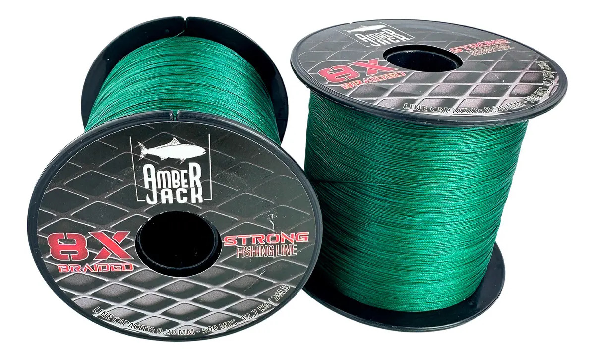 Multifilamento Amberjack 8x Bobina 500 Mts Todas Las Medidas Color Verde Musgo 0.20 mm - Resistencia 12.7 kg - 28 lbs