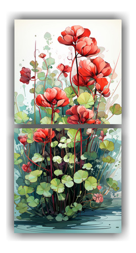 40x20cm Cuadros Decorativos Tréboles Verdes Y Rojos, Atmós