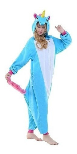 Unicórnio Azul Pijama Macacão Kigurumi - Pronta Entrega