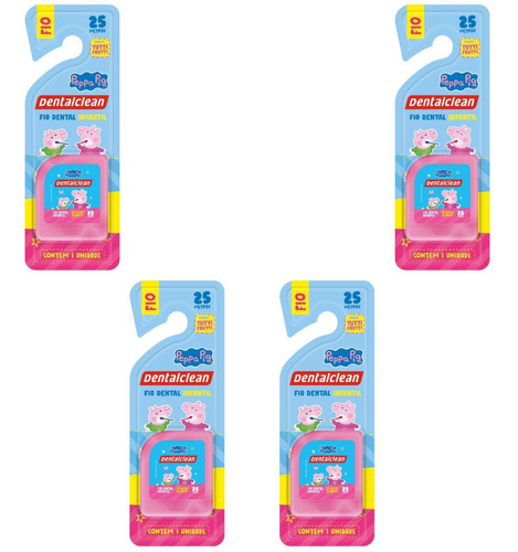 4 Fio Dental Infantil - Peppa Pig - 25m - Rosa - Dentalclean