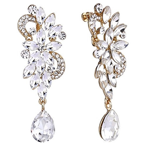 Aretes Colgantes Con Dije Con Flores De Cristal