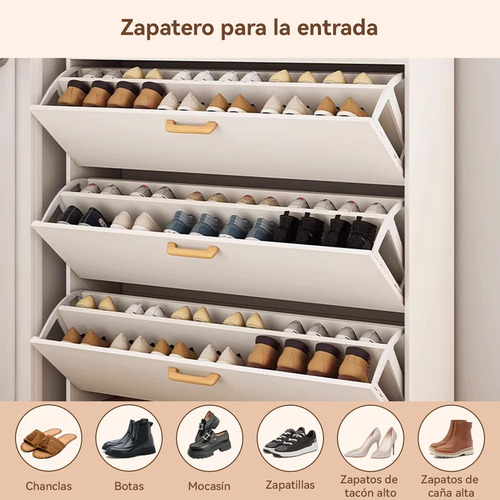 Zapatero Organizador Con 3 Puertas Y 2 Filas, Blanco/oak