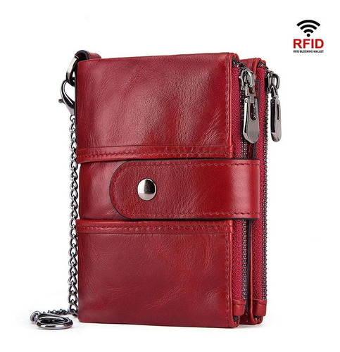 Cartera Mujer Rfid Billetera Piel Genuina Gzcz Doble Zipper