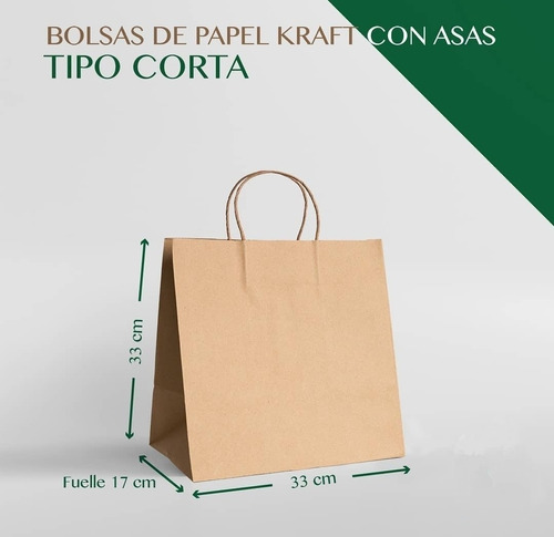 Bolsas De Papel Kraft 10 Kg Corta Con Asas Tipo Delivery