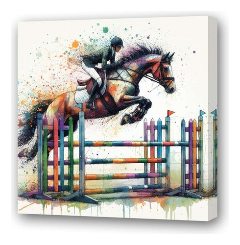 Cuadro 30x30cm Caballo Salto Obstaculos Equitacion M2