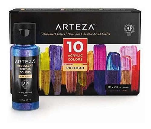 Arteza Pintura Acrilica Iridiscente, Juego De 10 Colores    