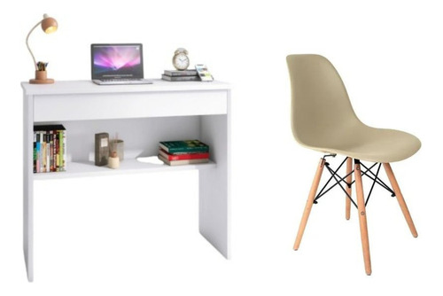 Conj P/ Home Office Mesinha Estilo Industrial + Cadeira Cor Marrom-claro