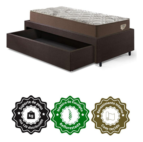Base Box Cama Solteiro Sapateira Courino E Colchão Adorabile