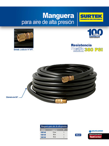 Manguera Para Aire De Alta Presión 3/8 X 10 M
