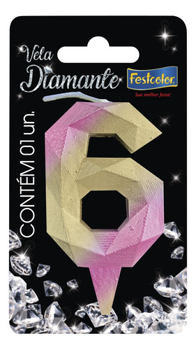 Vela Aniversário Diamante Rose - Número 6 C/1 Unid