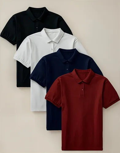 Kit 4 Camisa Polo Masculina Camiseta Slim Lisa