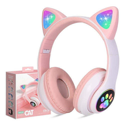 Fone Ouvido Bluetooth Sem Fio Cat Luz Led Rgb Orelha De Gato