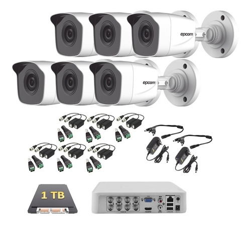 Kit Cctv Hikvision 6 Camaras Epcom 1080p 2mp 1 Tb Baluns