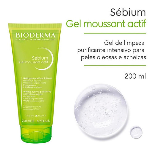 Gel moussant Actif Bioderma Sébium dia/noite  para pele oleosa de 200mL