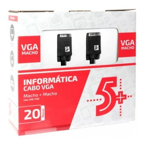 Cabo Vga Monitor Blindado 20 Metros Com Filtro - 5+