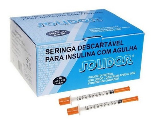 Seringa De Insulina 1 Ml C/ Agulha 8 X 0,30mm Solidor 100un