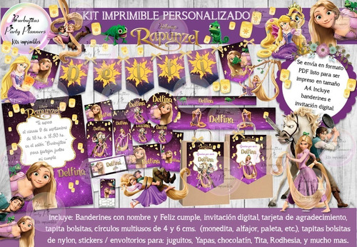 Kit Imprimible Candy Bar Rapunzel Enredados Personalizado