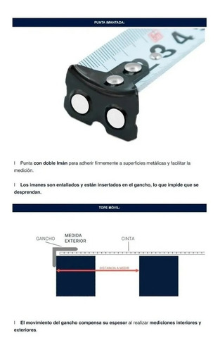 Cinta Metrica 5 Mt Bremen Autofrenante Punta Doble Iman 25mm
