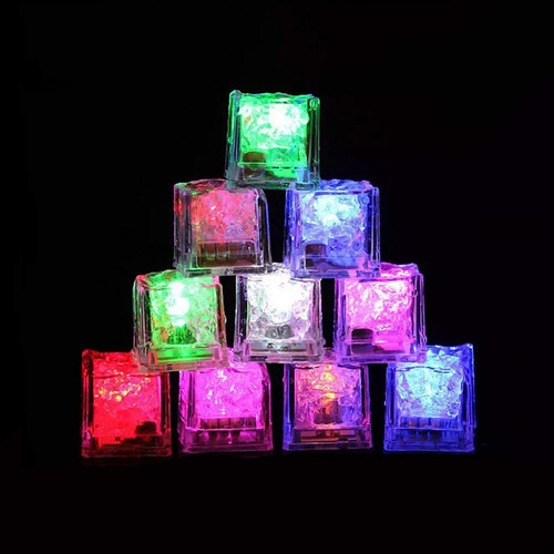 Luz Led Forma Cubo Hielo Sensor Liquido Que Brilla Cubito