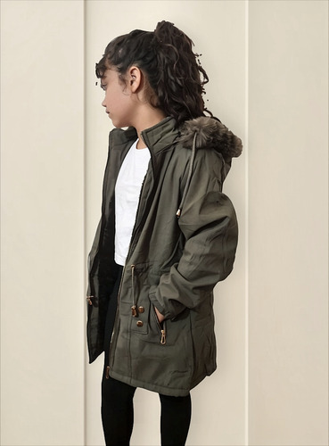 Campera Parka Nenas Con Piel Y Capucha