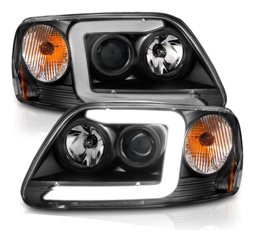 Faros D Proyector Barra En C Led Negros Para Ford F150 97-03