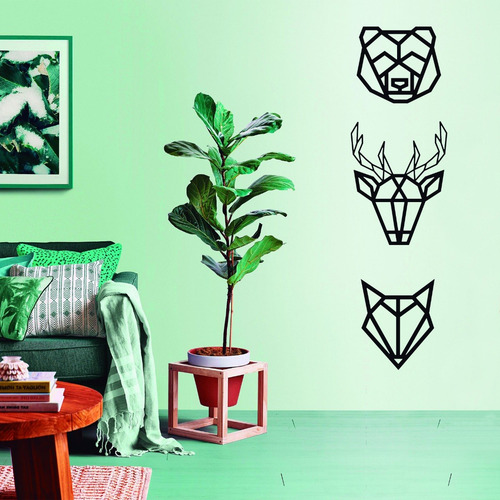 Imagen 3 de 6 de Vinilos Decorativos Animales Lobo Oso Reno Geometric Nordico