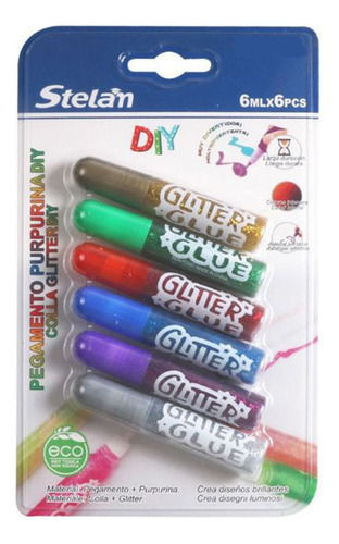 Glitter Glue 6ml X 6 Col Color Basico