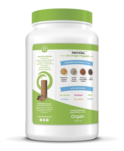 Imagen 2 de 4 de Proteína Orgánica Polvo Sabor Chocolate Orgain 1.242 Kg
