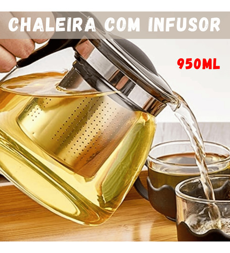 Chaleira De Vidro Bule Com Infusor Para Chá Cafe 950ml Inox