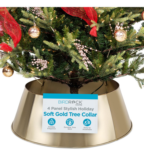 Collar De Árbol De Navidad De 4 Paneles Metal Oro Claro