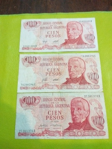 Billete 100 Pesos. Ley 18188. 1970 A 1974. Series A, C Y D (Usado)